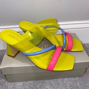 Marc Fisher Women’s Krisly Heeled Sandals (yellow,pink,&blue)
